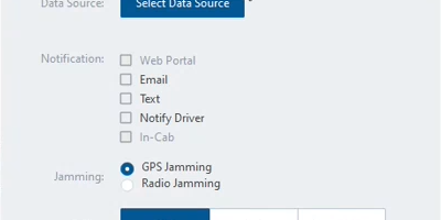 Jamming alert creation page showing GPS Jamming or Radio Jamming options.